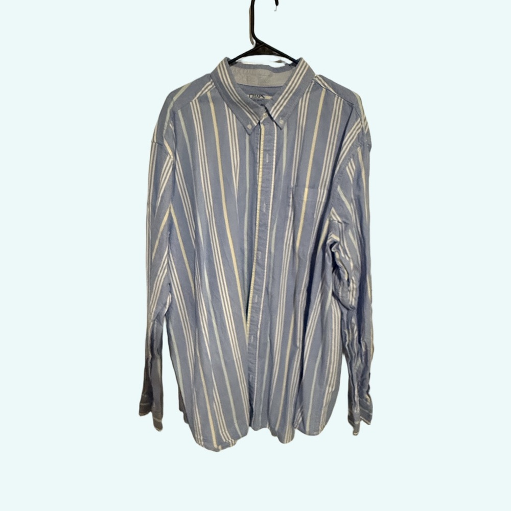 CHAPS Coastland Wash Oxford Shirt Men's 3XLT Blue Stripe